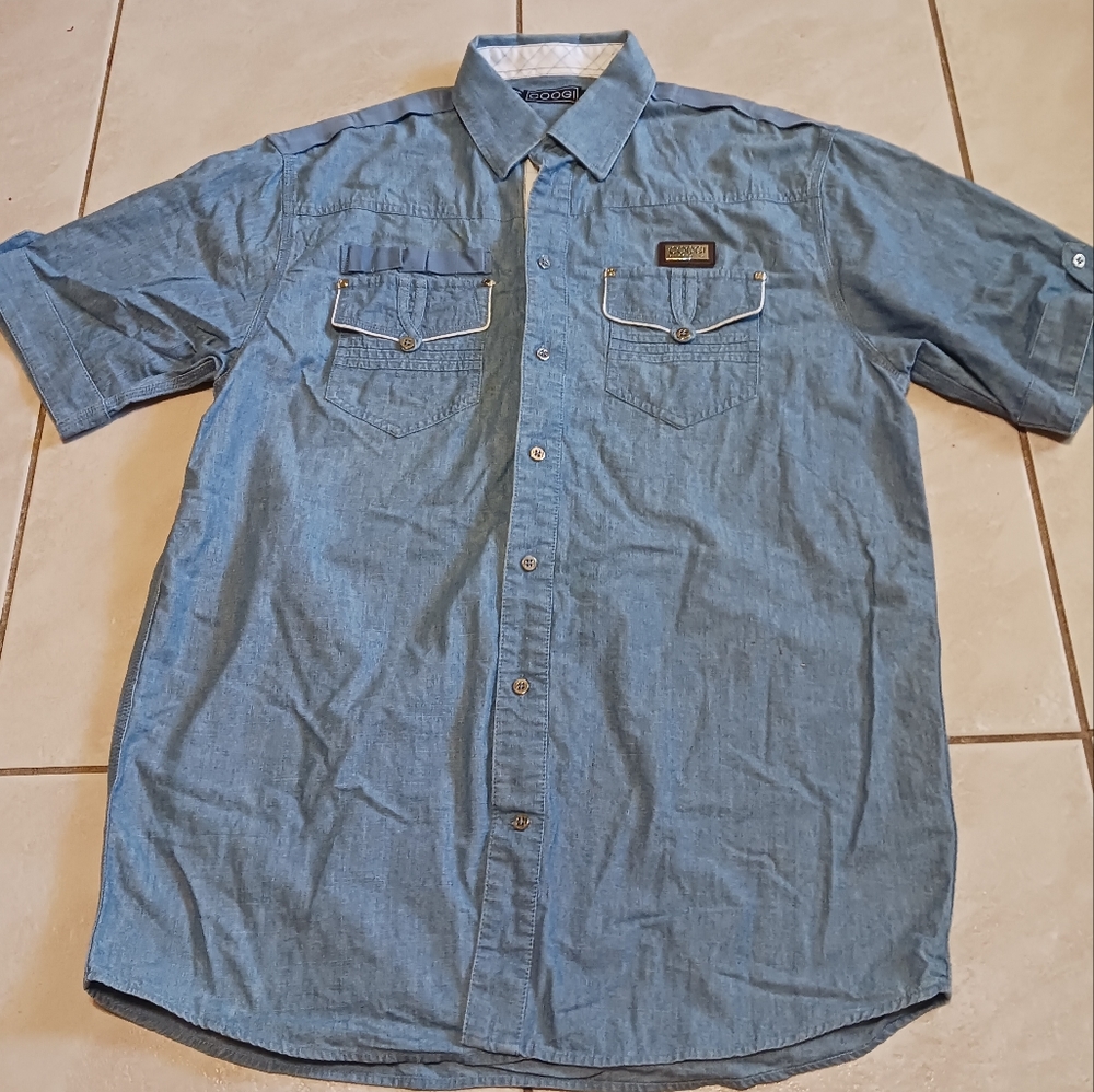 Coogi Vintage Demin Short Sleeve Button Down Shirt Men's XL